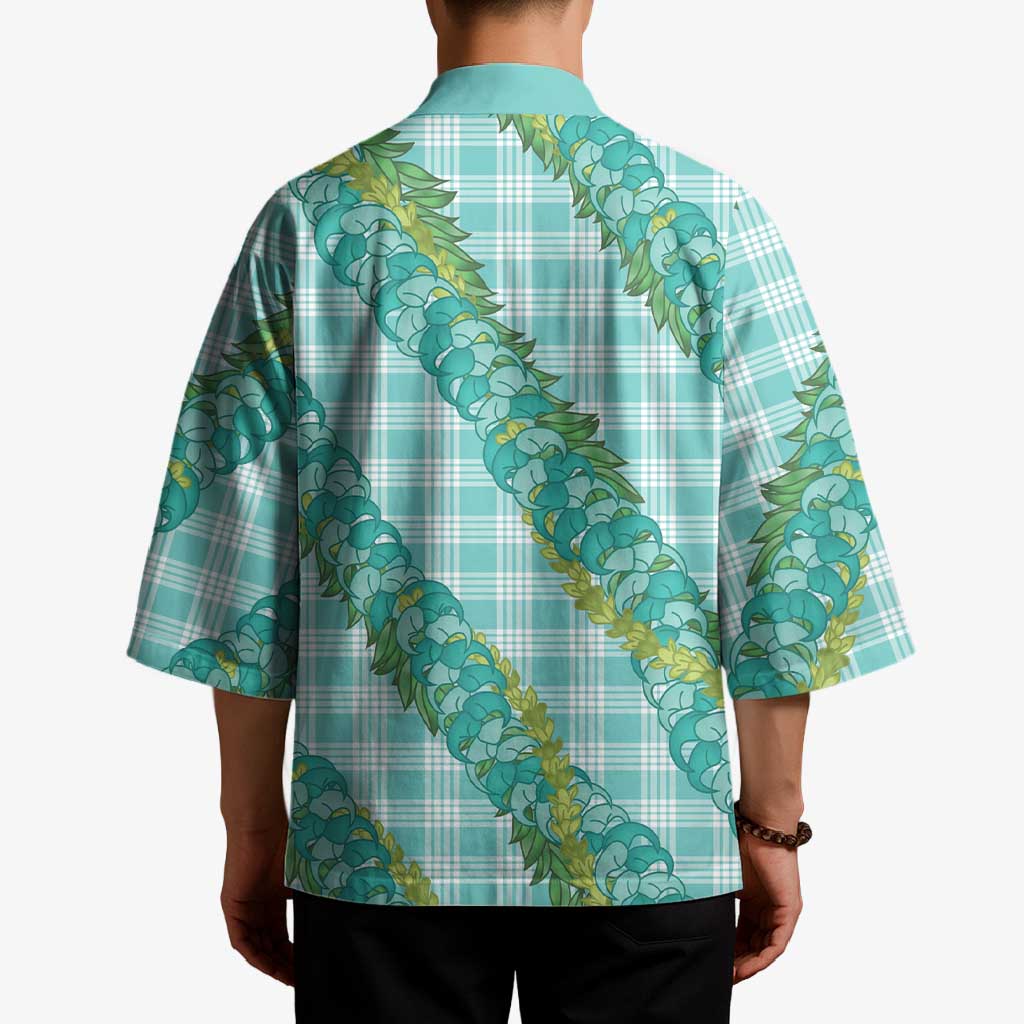 Hawaii Jade Vine Lei Kimono Aloha Palaka Motif - Turquoise - Polynesian Pride