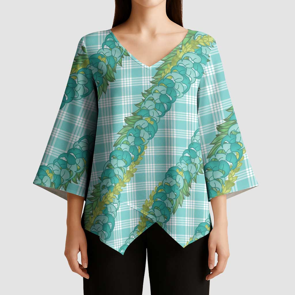Hawaii Jade Vine Lei Kimono Sleeve Blouse Aloha Palaka Motif - Turquoise - Polynesian Pride
