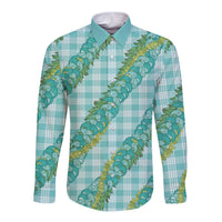 Hawaii Jade Vine Lei Long Sleeve Button Shirt Aloha Palaka Motif - Turquoise - Polynesian Pride
