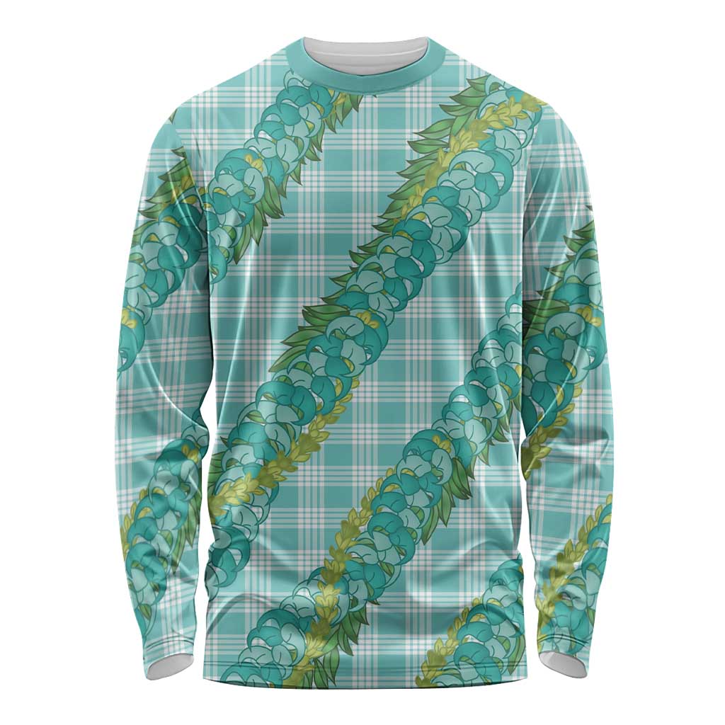 Hawaii Jade Vine Lei Long Sleeve Shirt Aloha Palaka Motif - Turquoise - Polynesian Pride