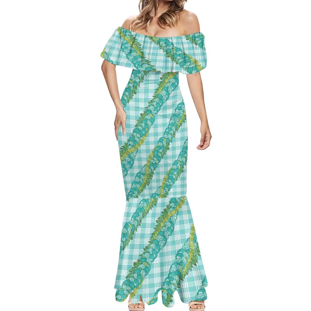 Hawaii Jade Vine Lei Mermaid Dress Aloha Palaka Motif - Turquoise - Polynesian Pride
