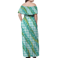 Hawaii Jade Vine Lei Off Shoulder Maxi Dress Aloha Palaka Motif - Turquoise - Polynesian Pride