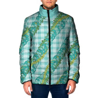 Hawaii Jade Vine Lei Padded Jacket Aloha Palaka Motif - Turquoise - Polynesian Pride