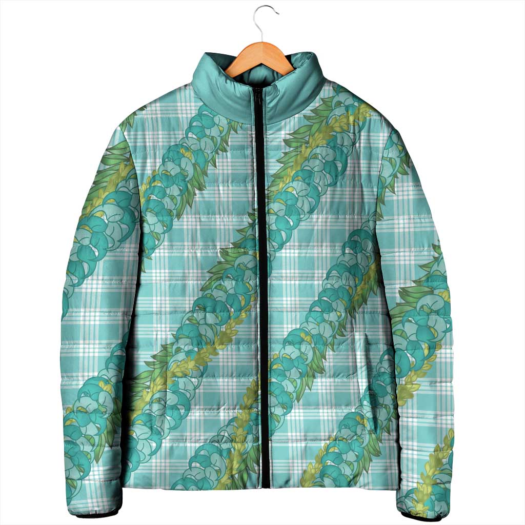 Hawaii Jade Vine Lei Padded Jacket Aloha Palaka Motif - Turquoise - Polynesian Pride