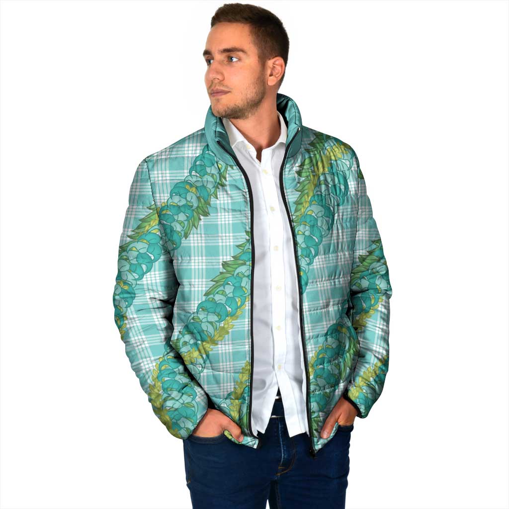 Hawaii Jade Vine Lei Padded Jacket Aloha Palaka Motif - Turquoise - Polynesian Pride