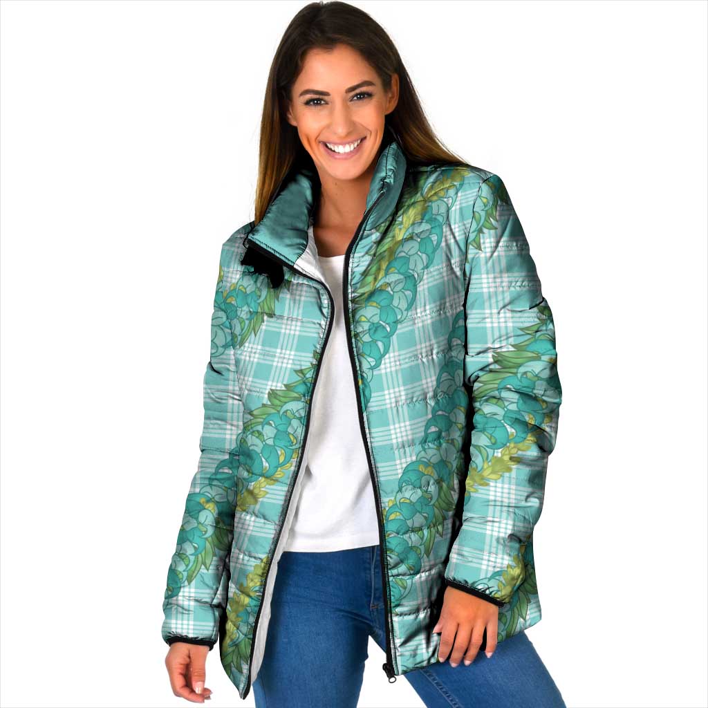 Hawaii Jade Vine Lei Padded Jacket Aloha Palaka Motif - Turquoise - Polynesian Pride