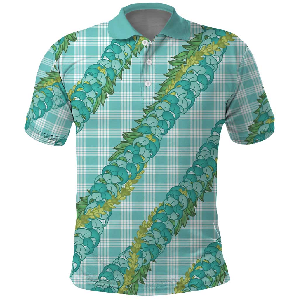 Hawaii Jade Vine Lei Polo Shirt Aloha Palaka Motif - Turquoise - Polynesian Pride
