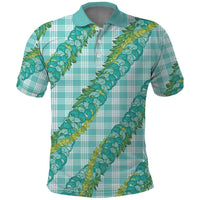 Hawaii Jade Vine Lei Polo Shirt Aloha Palaka Motif - Turquoise - Polynesian Pride