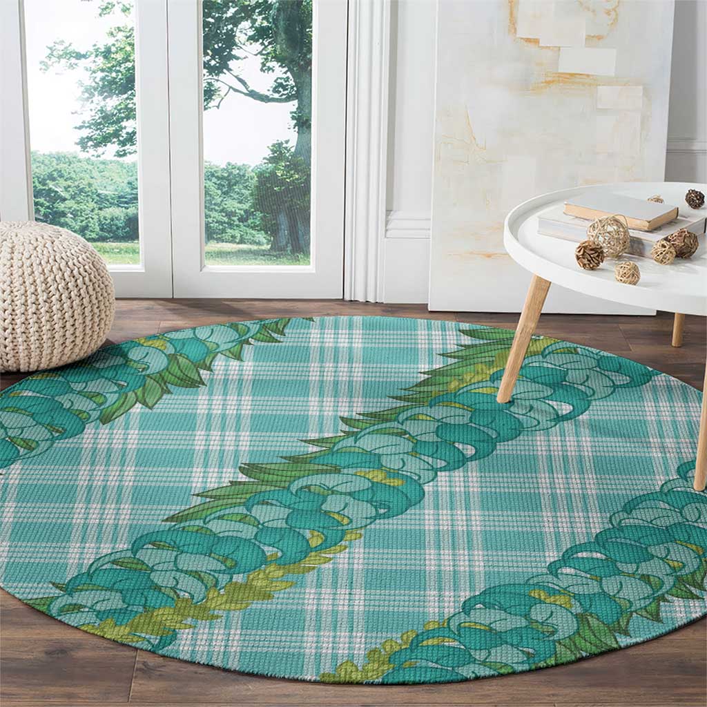 Hawaii Jade Vine Lei Round Carpet Aloha Palaka Motif - Turquoise - Polynesian Pride