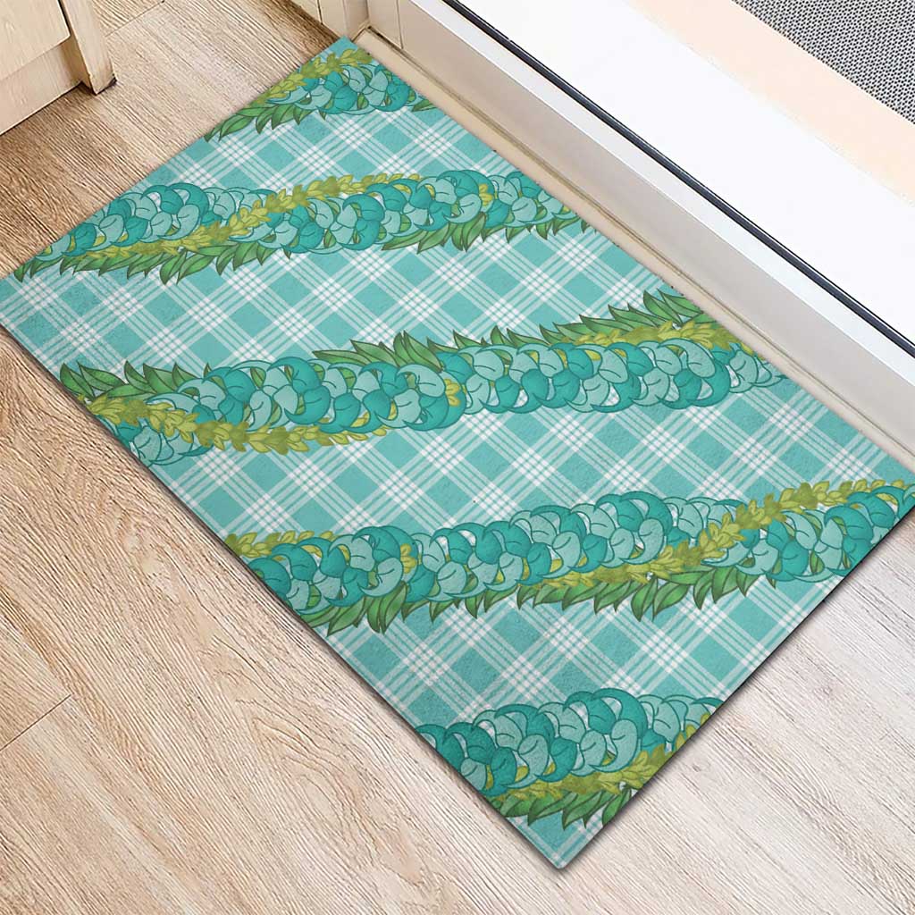 Hawaii Jade Vine Lei Rubber Doormat Aloha Palaka Motif - Turquoise - Polynesian Pride
