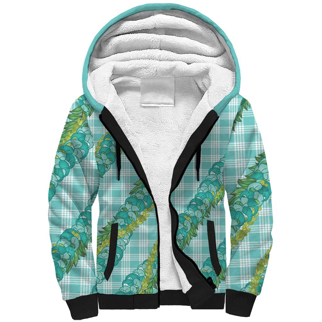 Hawaii Jade Vine Lei Sherpa Hoodie Aloha Palaka Motif - Turquoise - Polynesian Pride