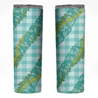 Hawaii Jade Vine Lei Skinny Tumbler Aloha Palaka Motif - Turquoise - Polynesian Pride