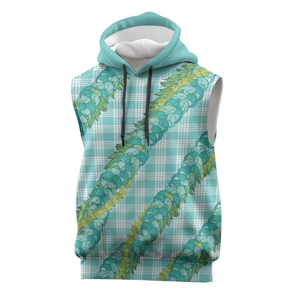 Hawaii Jade Vine Lei Sleeveless Hoodie Aloha Palaka Motif - Turquoise - Polynesian Pride