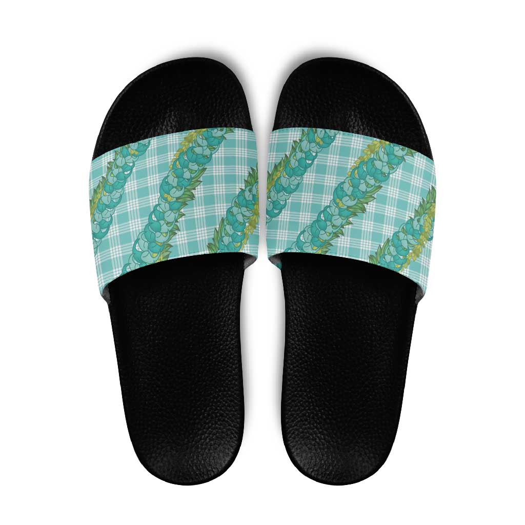 Hawaii Jade Vine Lei Slide Sandals Aloha Palaka Motif - Turquoise LT14 Turquoise - Polynesian Pride