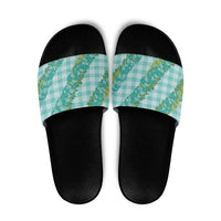 Hawaii Jade Vine Lei Slide Sandals Aloha Palaka Motif - Turquoise LT14 Turquoise - Polynesian Pride
