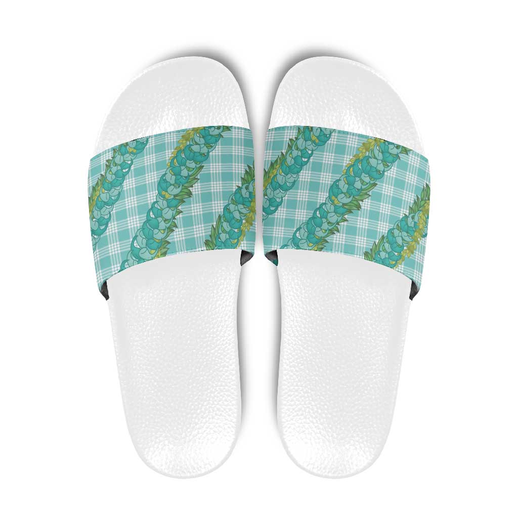 Hawaii Jade Vine Lei Slide Sandals Aloha Palaka Motif - Turquoise LT14 Turquoise - Polynesian Pride
