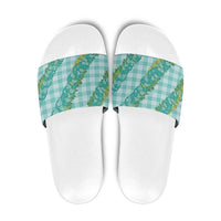 Hawaii Jade Vine Lei Slide Sandals Aloha Palaka Motif - Turquoise LT14 Turquoise - Polynesian Pride