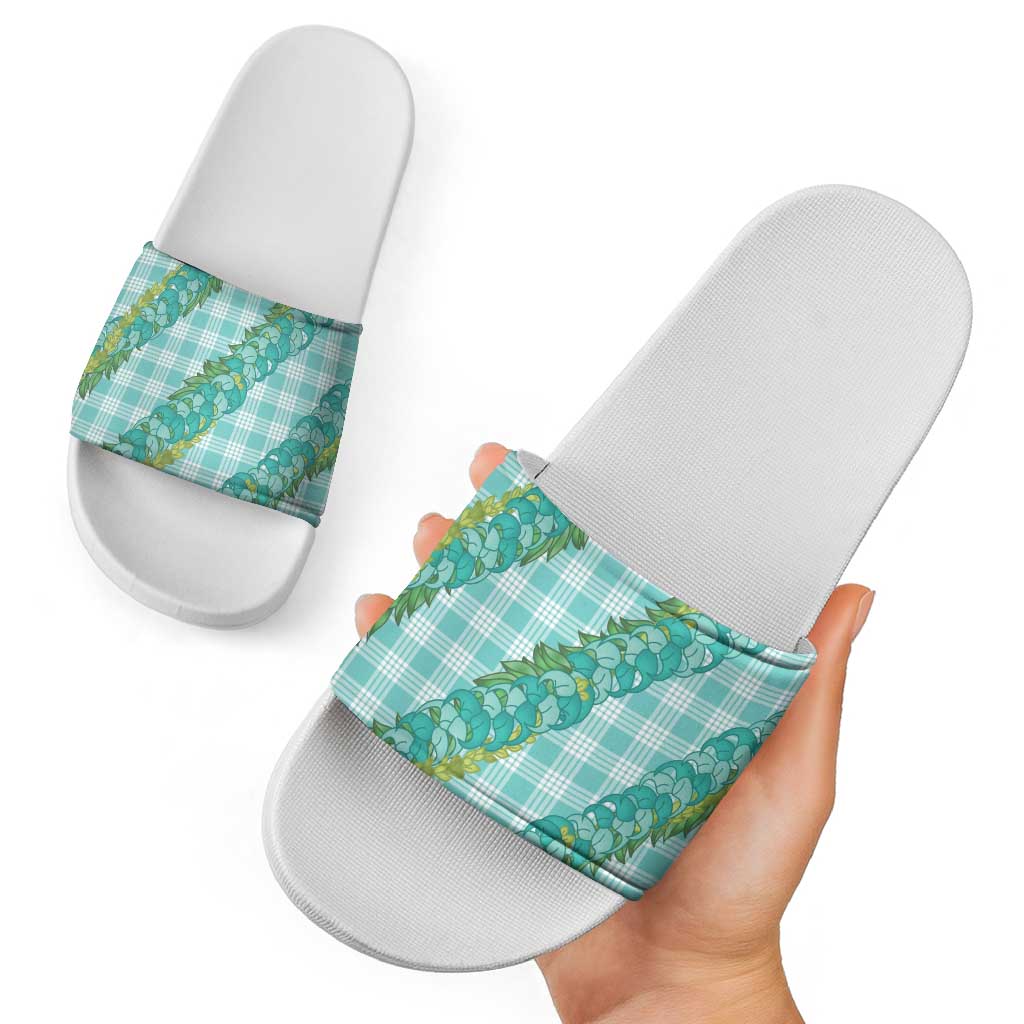 Hawaii Jade Vine Lei Slide Sandals Aloha Palaka Motif - Turquoise LT14 - Polynesian Pride