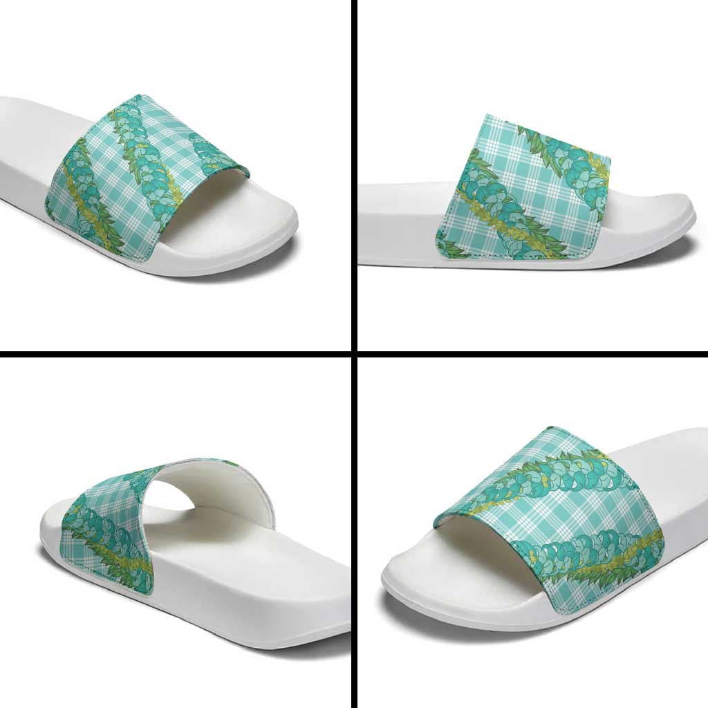 Hawaii Jade Vine Lei Slide Sandals Aloha Palaka Motif - Turquoise LT14 - Polynesian Pride