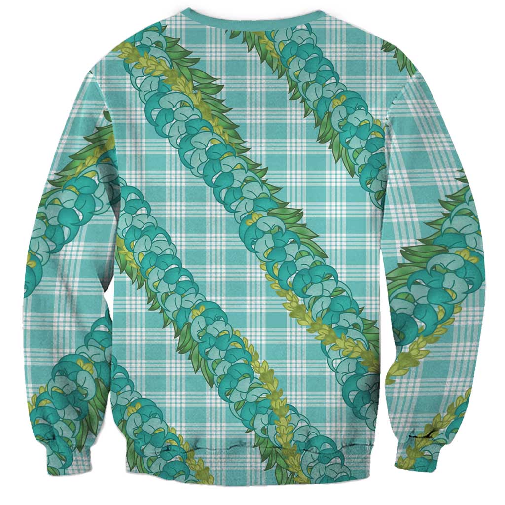 Hawaii Jade Vine Lei Sweatshirt Aloha Palaka Motif - Turquoise - Polynesian Pride