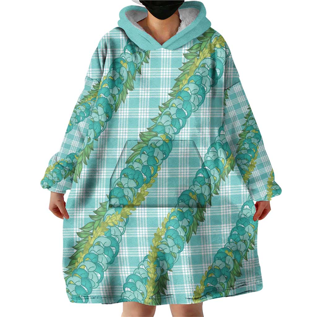 Hawaii Jade Vine Lei Wearable Blanket Hoodie Aloha Palaka Motif - Turquoise - Polynesian Pride