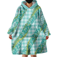 Hawaii Jade Vine Lei Wearable Blanket Hoodie Aloha Palaka Motif - Turquoise - Polynesian Pride