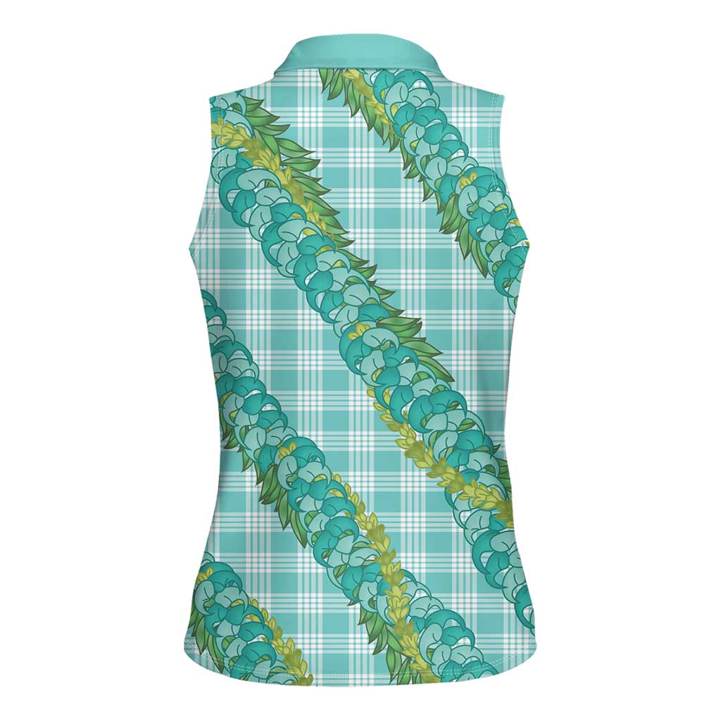 Hawaii Jade Vine Lei Women Sleeveless Polo Shirt Aloha Palaka Motif - Turquoise - Polynesian Pride
