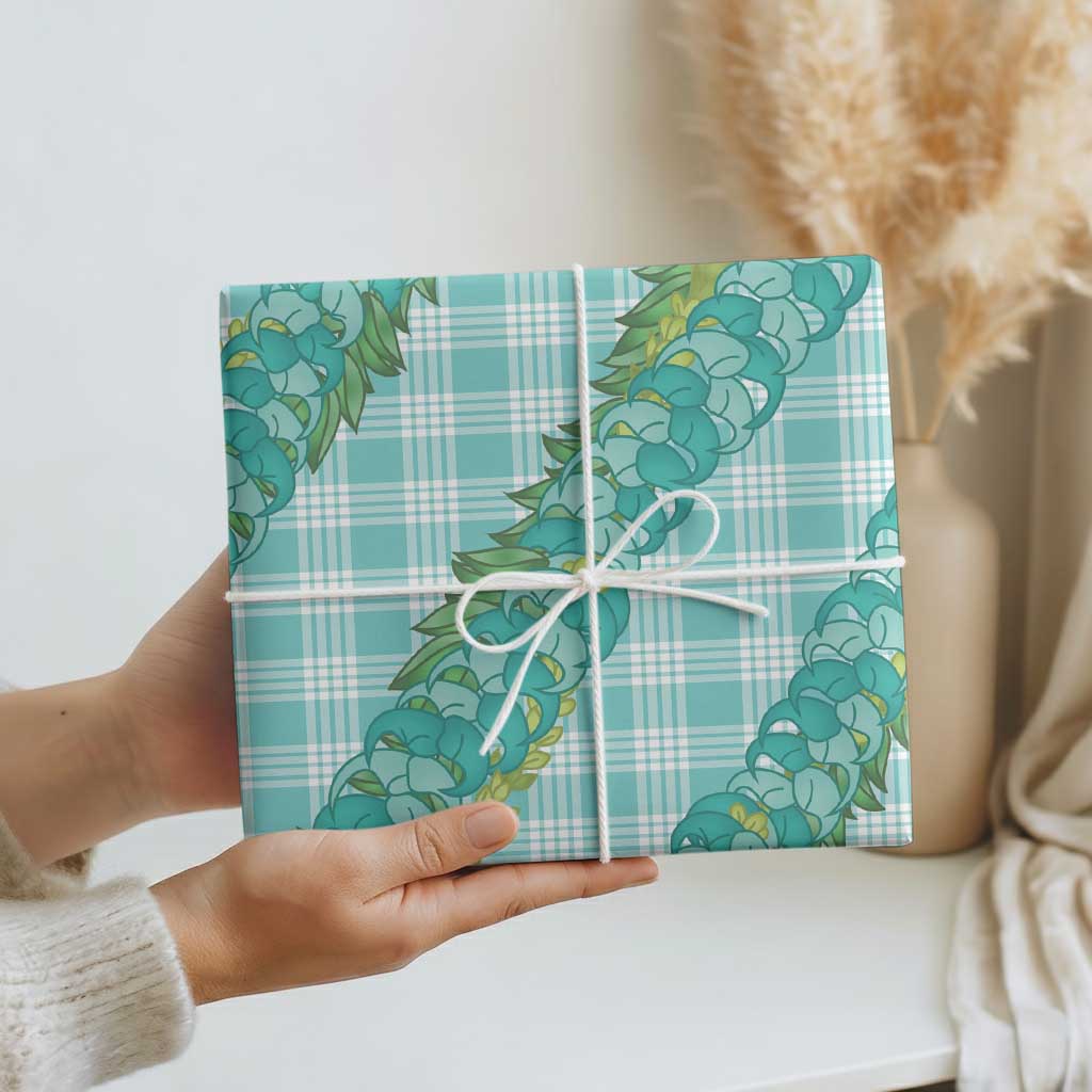 Hawaii Jade Vine Lei Wrapping Paper Aloha Palaka Motif - Turquoise - Polynesian Pride