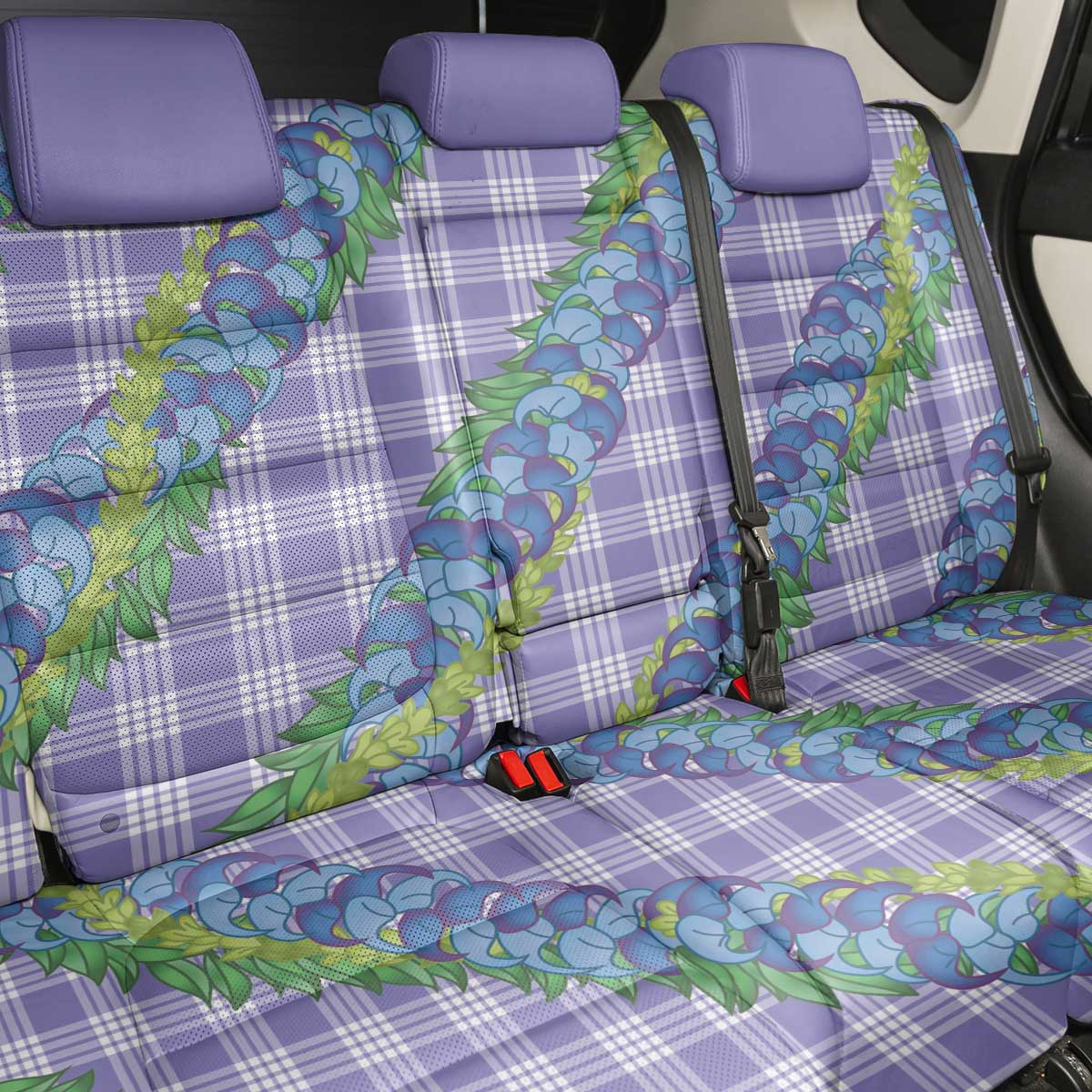 Hawaii Jade Vine Lei Back Car Seat Cover Aloha Palaka Motif - Purple - Polynesian Pride