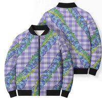 Hawaii Jade Vine Lei Bomber Puffer Jacket Aloha Palaka Motif - Purple - Polynesian Pride