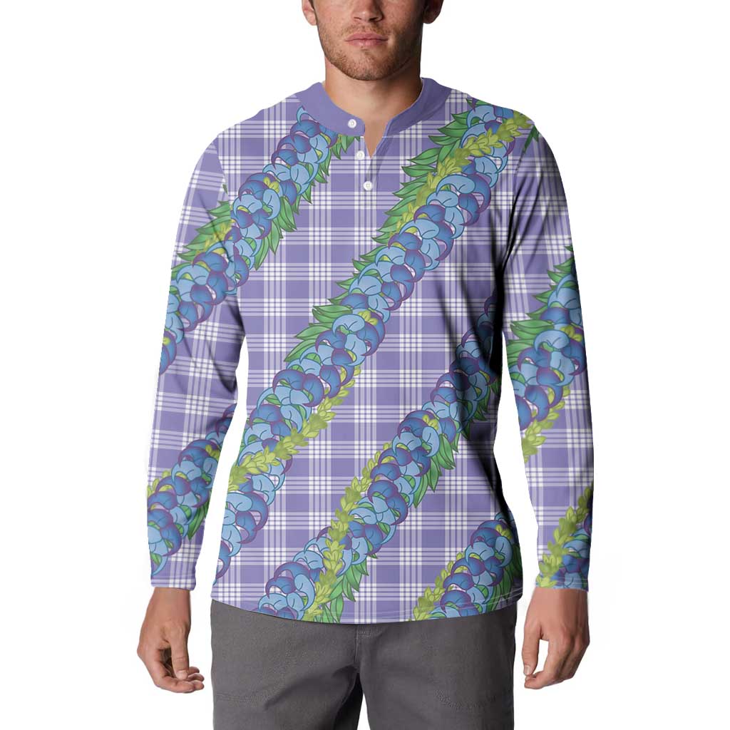 Hawaii Jade Vine Lei Button Sweatshirt Aloha Palaka Motif - Purple - Polynesian Pride