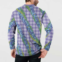 Hawaii Jade Vine Lei Button Sweatshirt Aloha Palaka Motif - Purple - Polynesian Pride