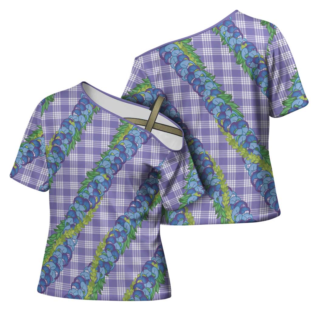 Hawaii Jade Vine Lei Cross Shoulder Shirt Aloha Palaka Motif - Purple - Polynesian Pride