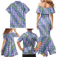 Hawaii Jade Vine Lei Family Matching Mermaid Dress and Hawaiian Shirt Aloha Palaka Motif - Purple - Polynesian Pride