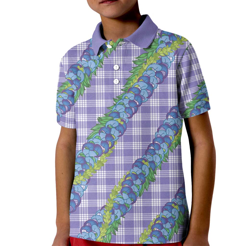 Hawaii Jade Vine Lei Kid Polo Shirt Aloha Palaka Motif - Purple - Polynesian Pride