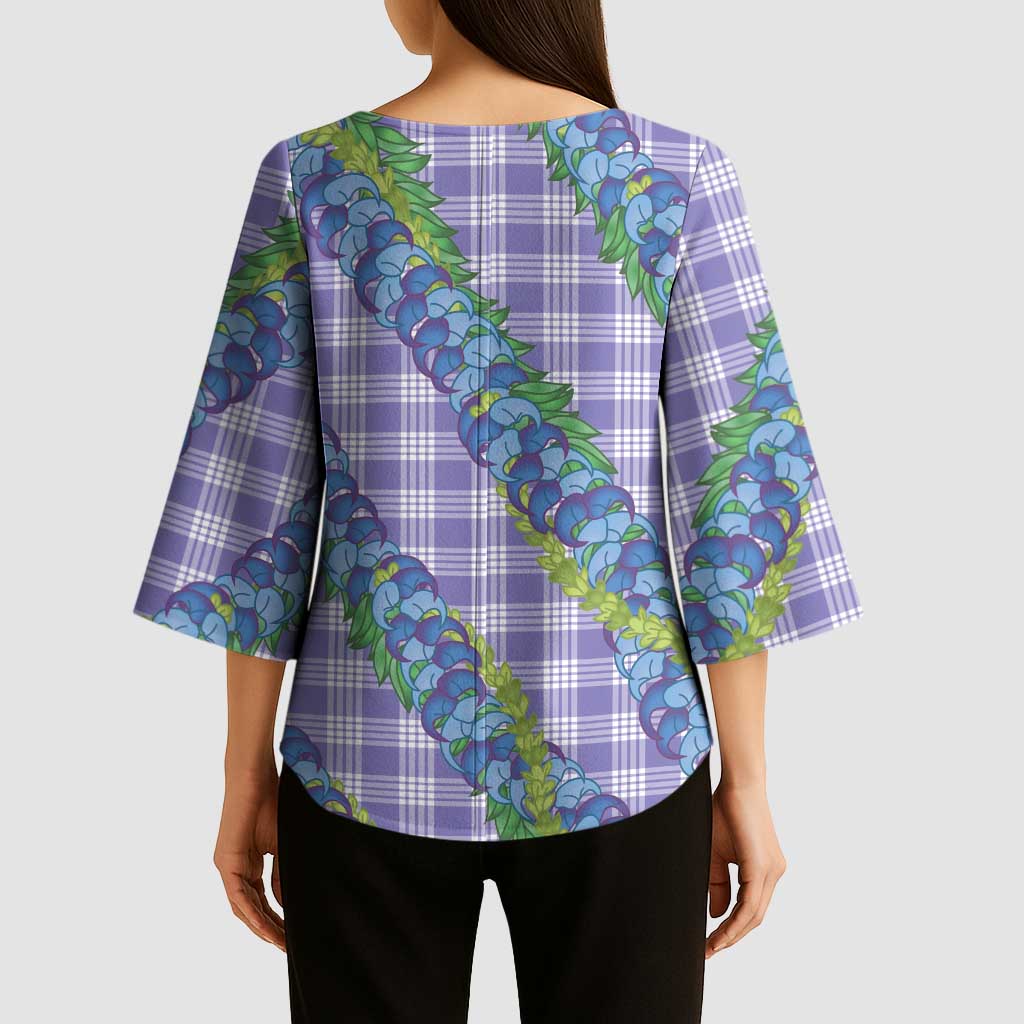 Hawaii Jade Vine Lei Kimono Sleeve Blouse Aloha Palaka Motif - Purple - Polynesian Pride