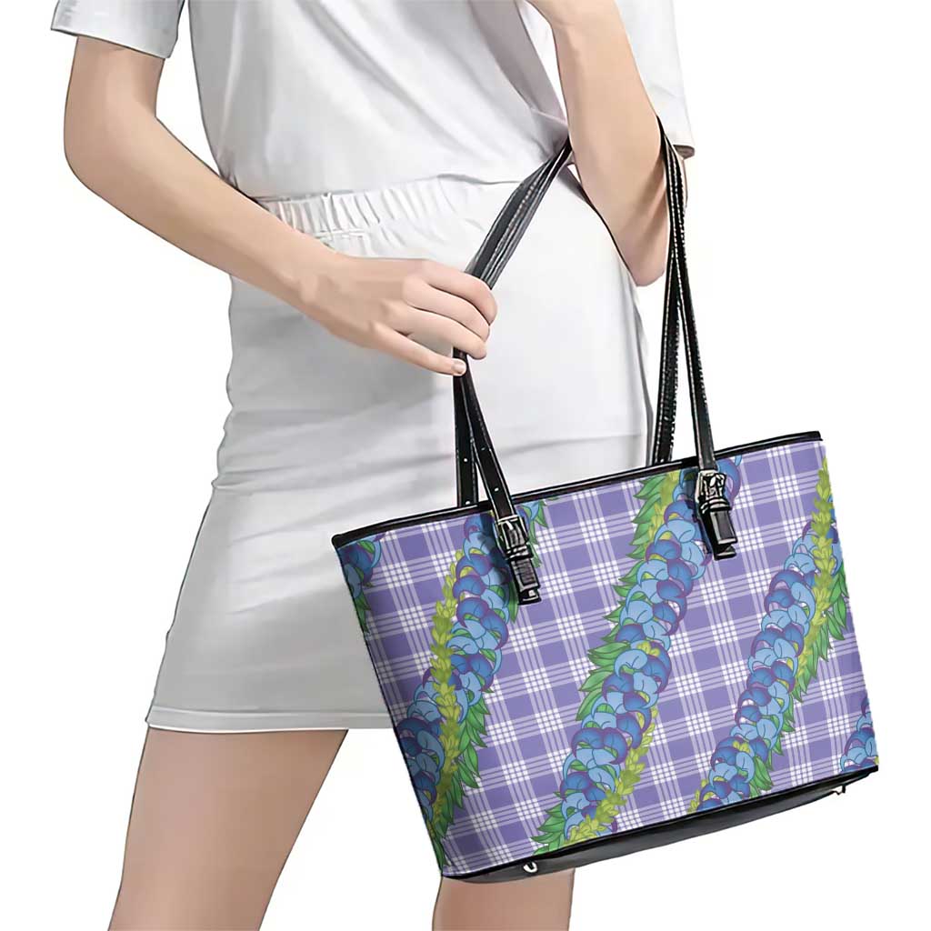 Hawaii Jade Vine Lei Leather Tote Bag Aloha Palaka Motif - Purple - Polynesian Pride