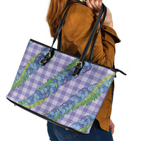Hawaii Jade Vine Lei Leather Tote Bag Aloha Palaka Motif - Purple - Polynesian Pride