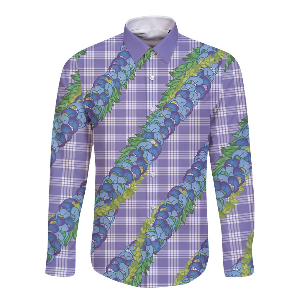 Hawaii Jade Vine Lei Long Sleeve Button Shirt Aloha Palaka Motif - Purple - Polynesian Pride