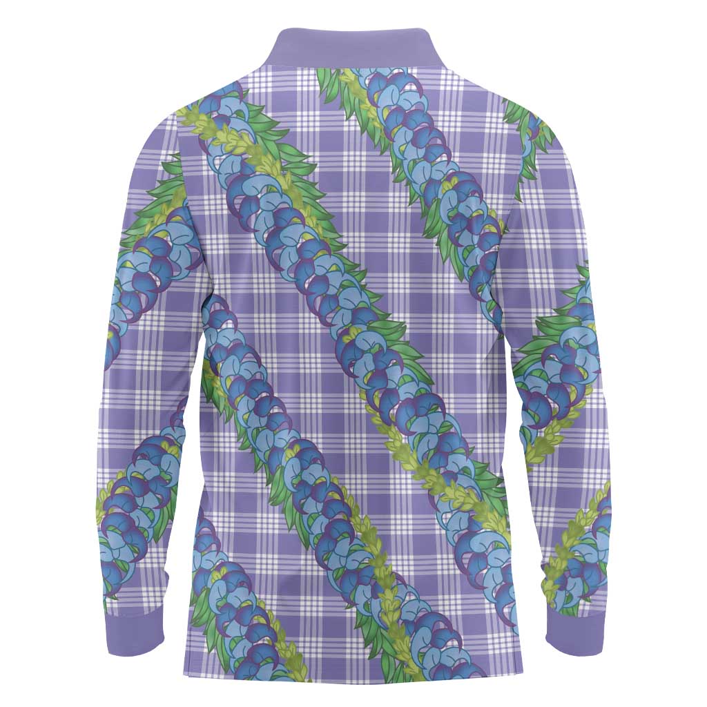 Hawaii Jade Vine Lei Long Sleeve Polo Shirt Aloha Palaka Motif - Purple - Polynesian Pride