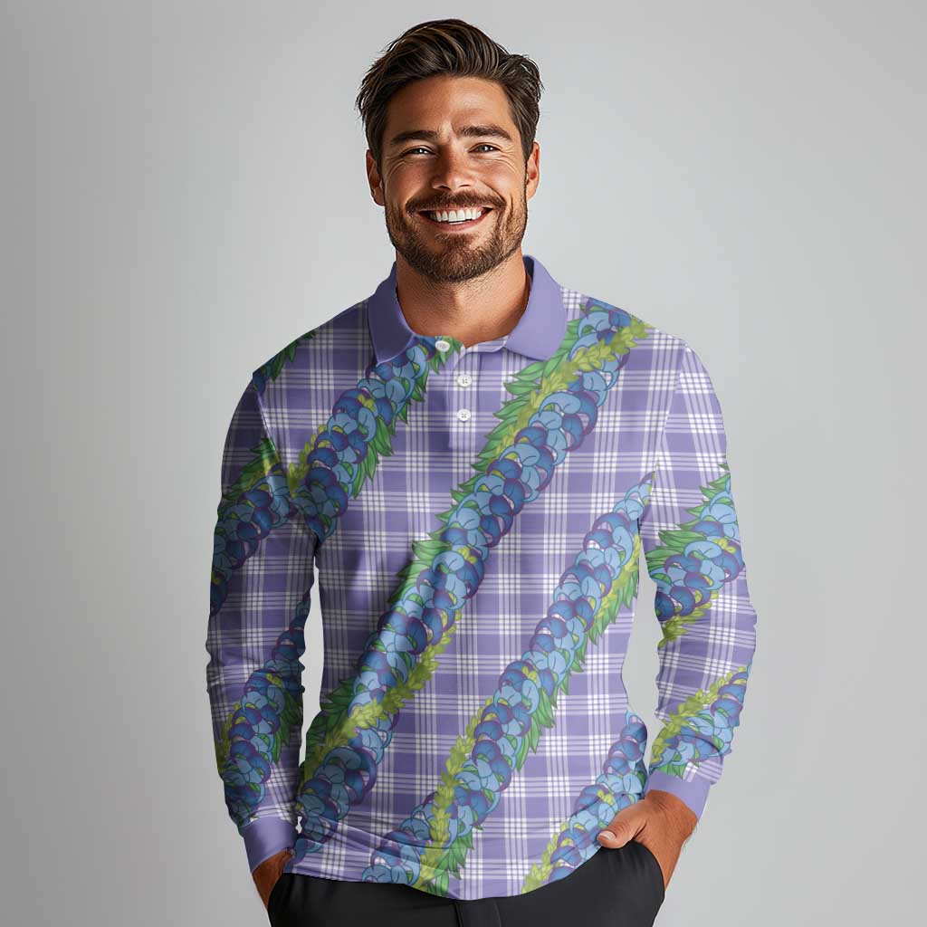 Hawaii Jade Vine Lei Long Sleeve Polo Shirt Aloha Palaka Motif - Purple - Polynesian Pride