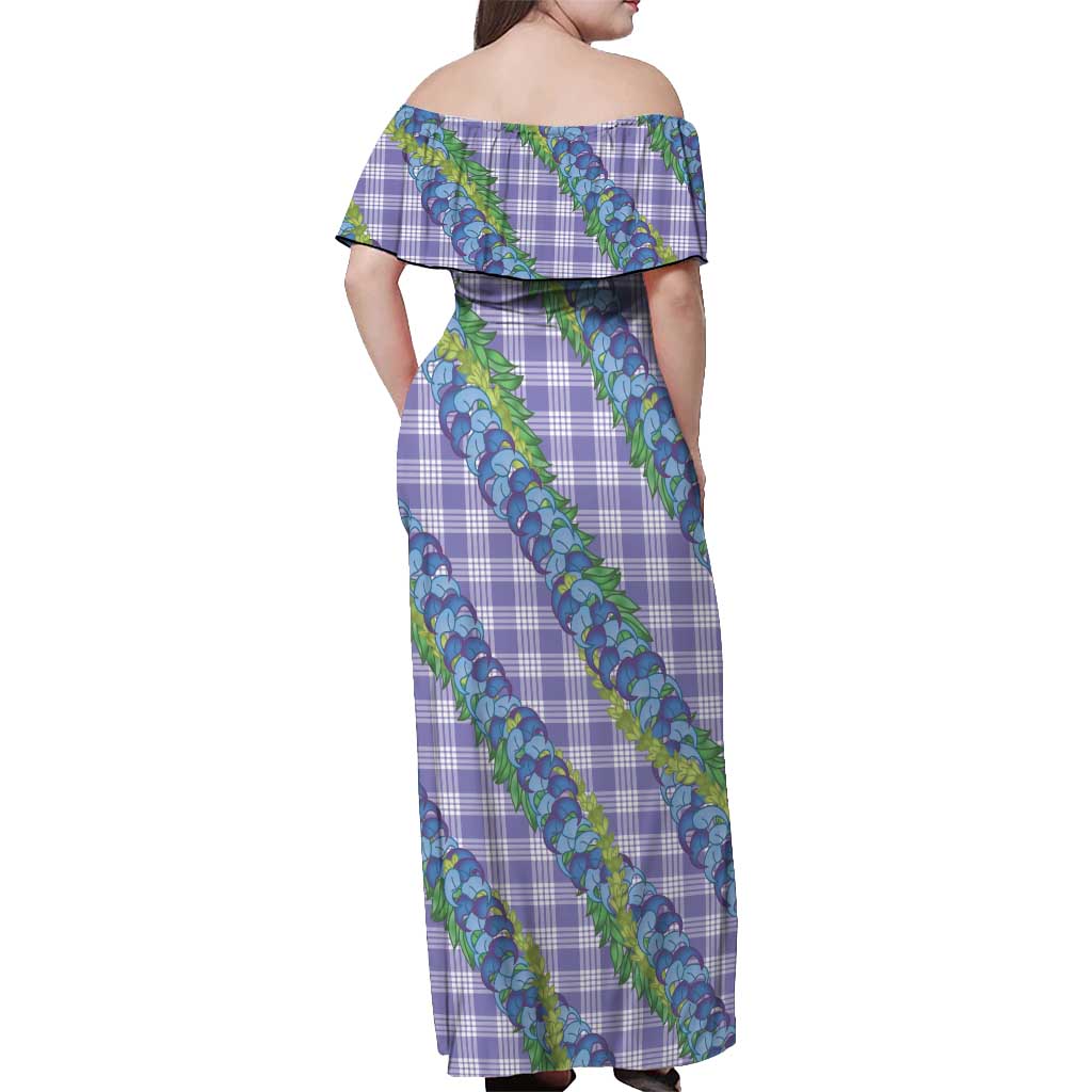 Hawaii Jade Vine Lei Off Shoulder Maxi Dress Aloha Palaka Motif - Purple - Polynesian Pride