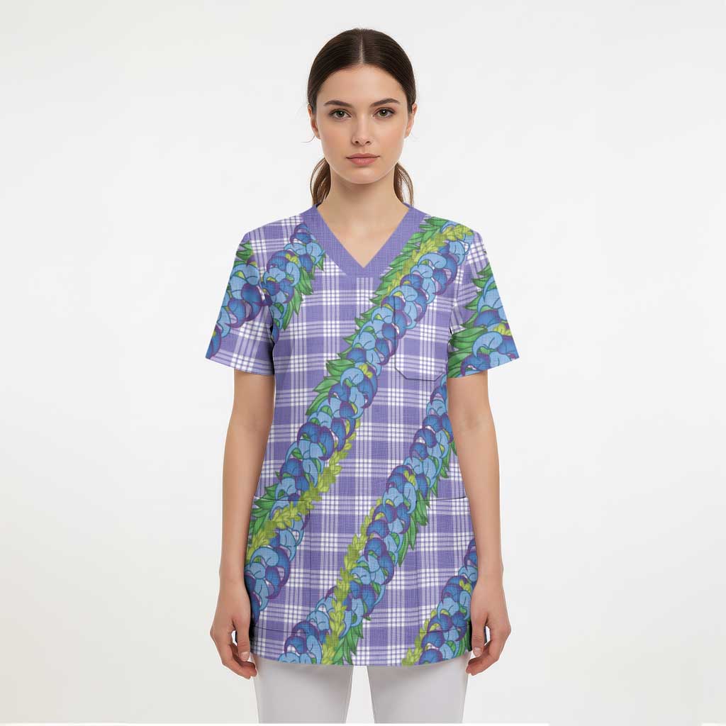 Hawaii Jade Vine Lei Scrub Top Aloha Palaka Motif - Purple - Polynesian Pride