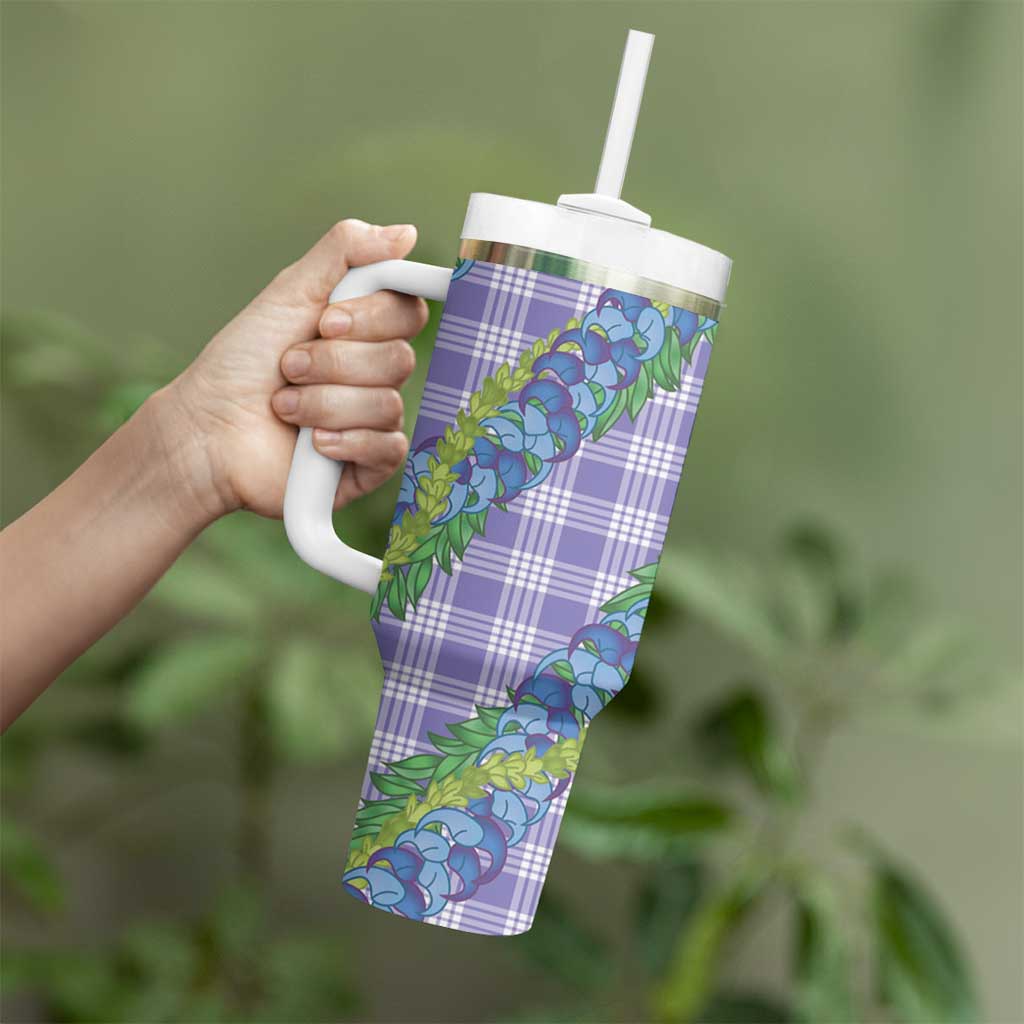 Hawaii Jade Vine Lei Tumbler With Handle Aloha Palaka Motif - Purple - Polynesian Pride