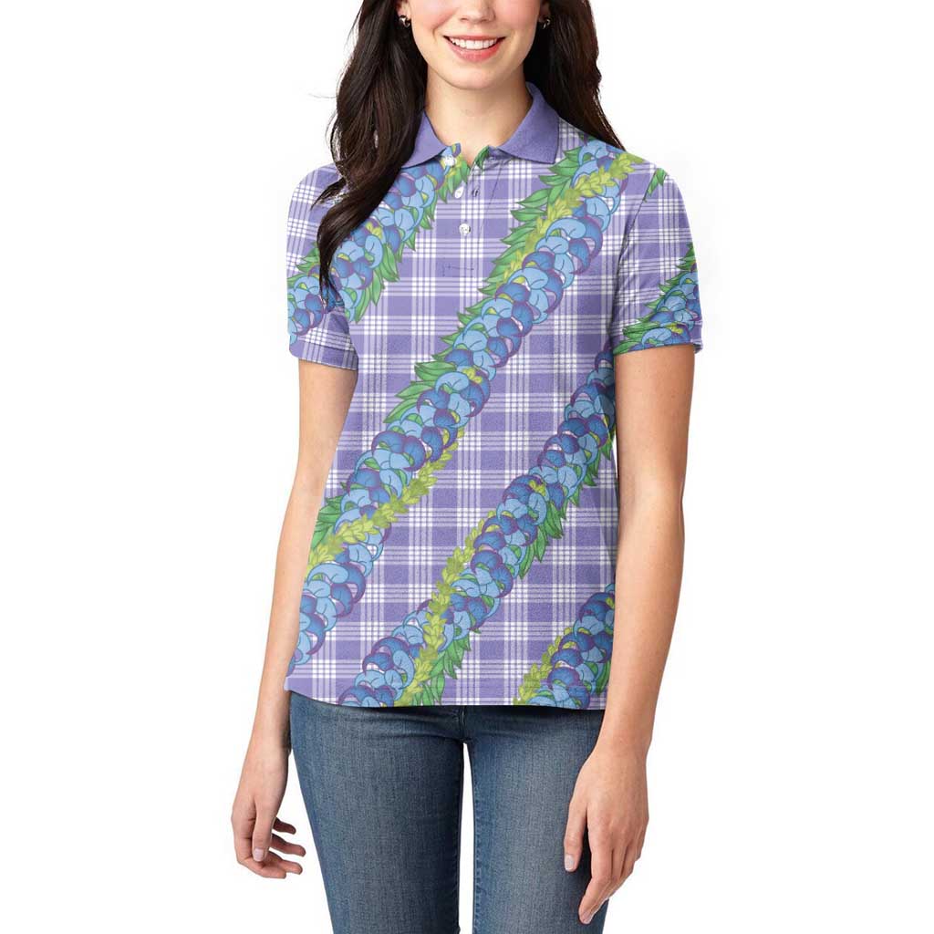 Hawaii Jade Vine Lei Women Polo Shirt Aloha Palaka Motif - Purple - Polynesian Pride