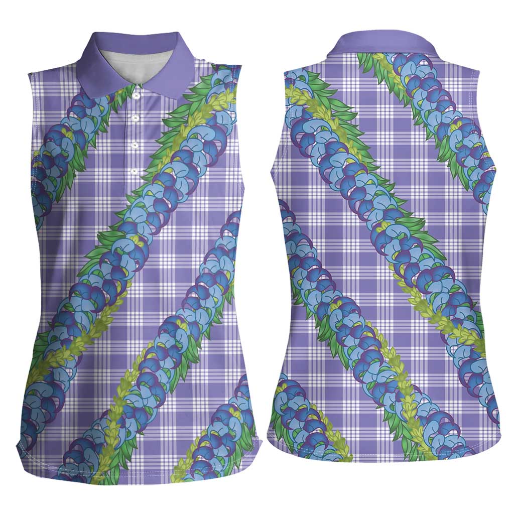 Hawaii Jade Vine Lei Women Sleeveless Polo Shirt Aloha Palaka Motif - Purple - Polynesian Pride
