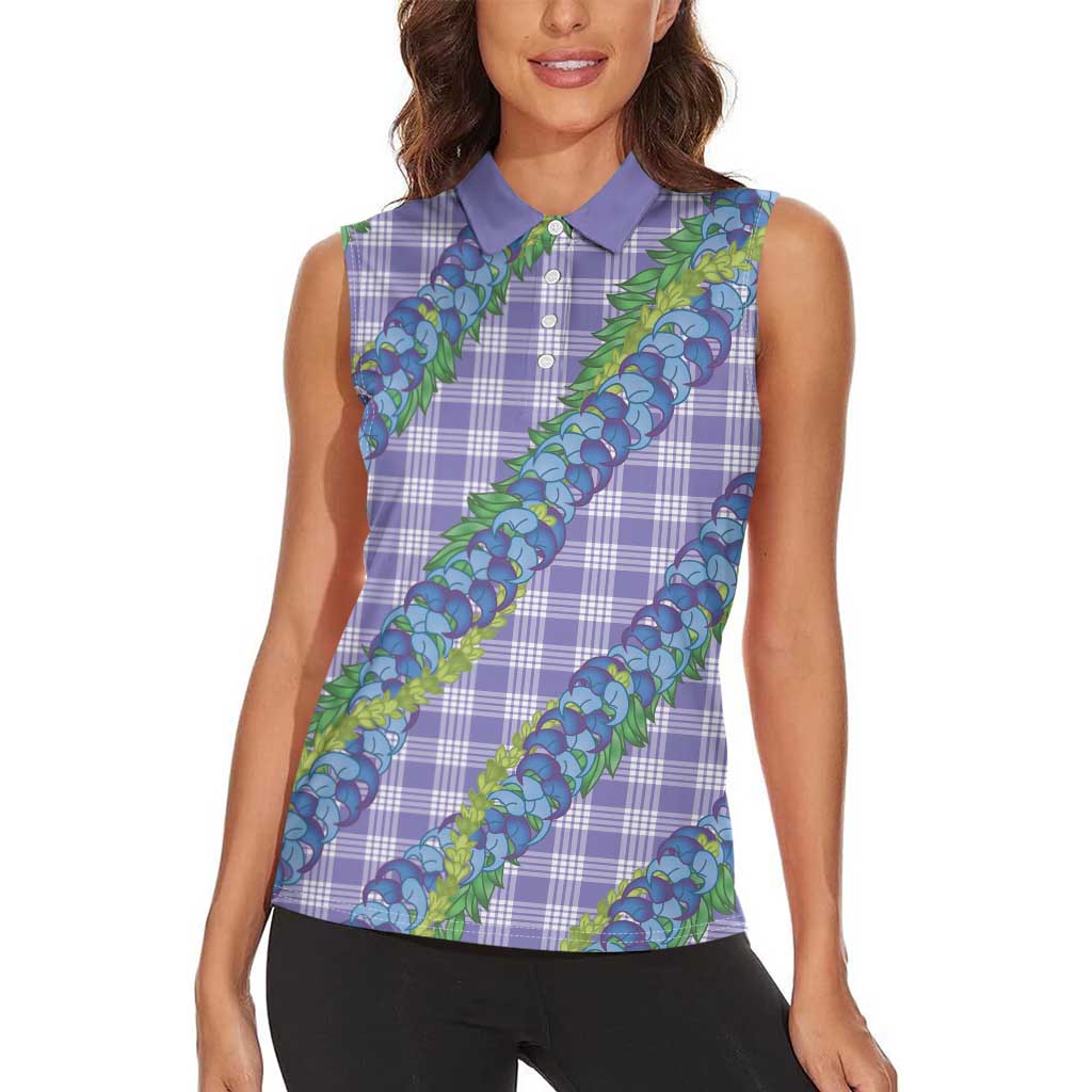 Hawaii Jade Vine Lei Women Sleeveless Polo Shirt Aloha Palaka Motif - Purple - Polynesian Pride