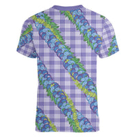 Hawaii Jade Vine Lei Women V-Neck T-Shirt Aloha Palaka Motif - Purple - Polynesian Pride