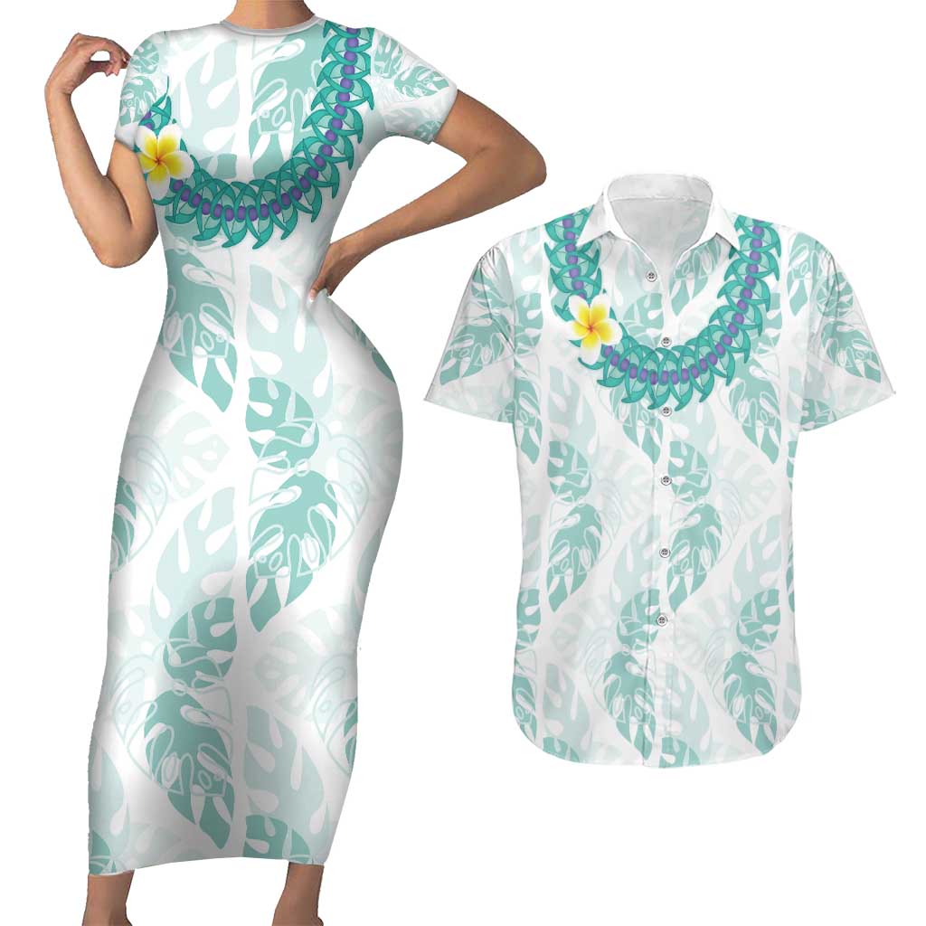 Jade Vine Lei Hawaii Couples Matching Short Sleeve Bodycon Dress and Hawaiian Shirt Aloha Seamless Tropical Leaves - Polynesian Pride