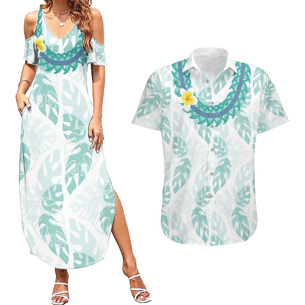 Jade Vine Lei Hawaii Couples Matching Summer Maxi Dress and Hawaiian Shirt Aloha Seamless Tropical Leaves - Polynesian Pride